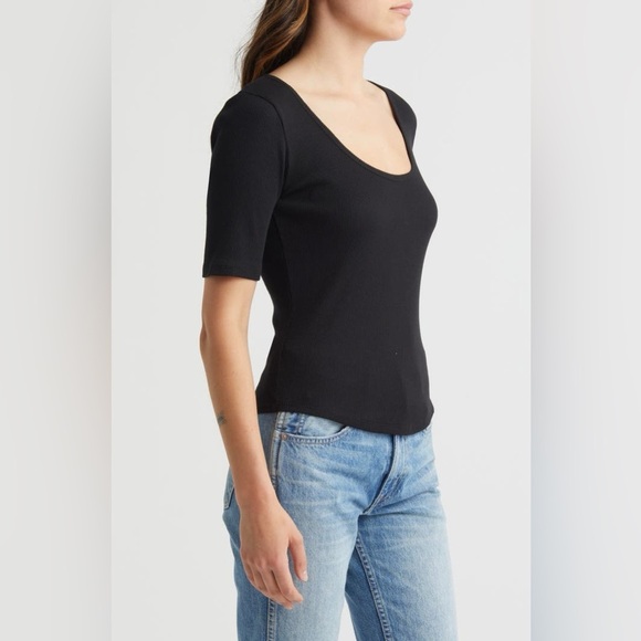 Nation LTD Lark Scoop Neck Ribbed Tee T Shirt Black Size Extra Small - Picture 3 of 8